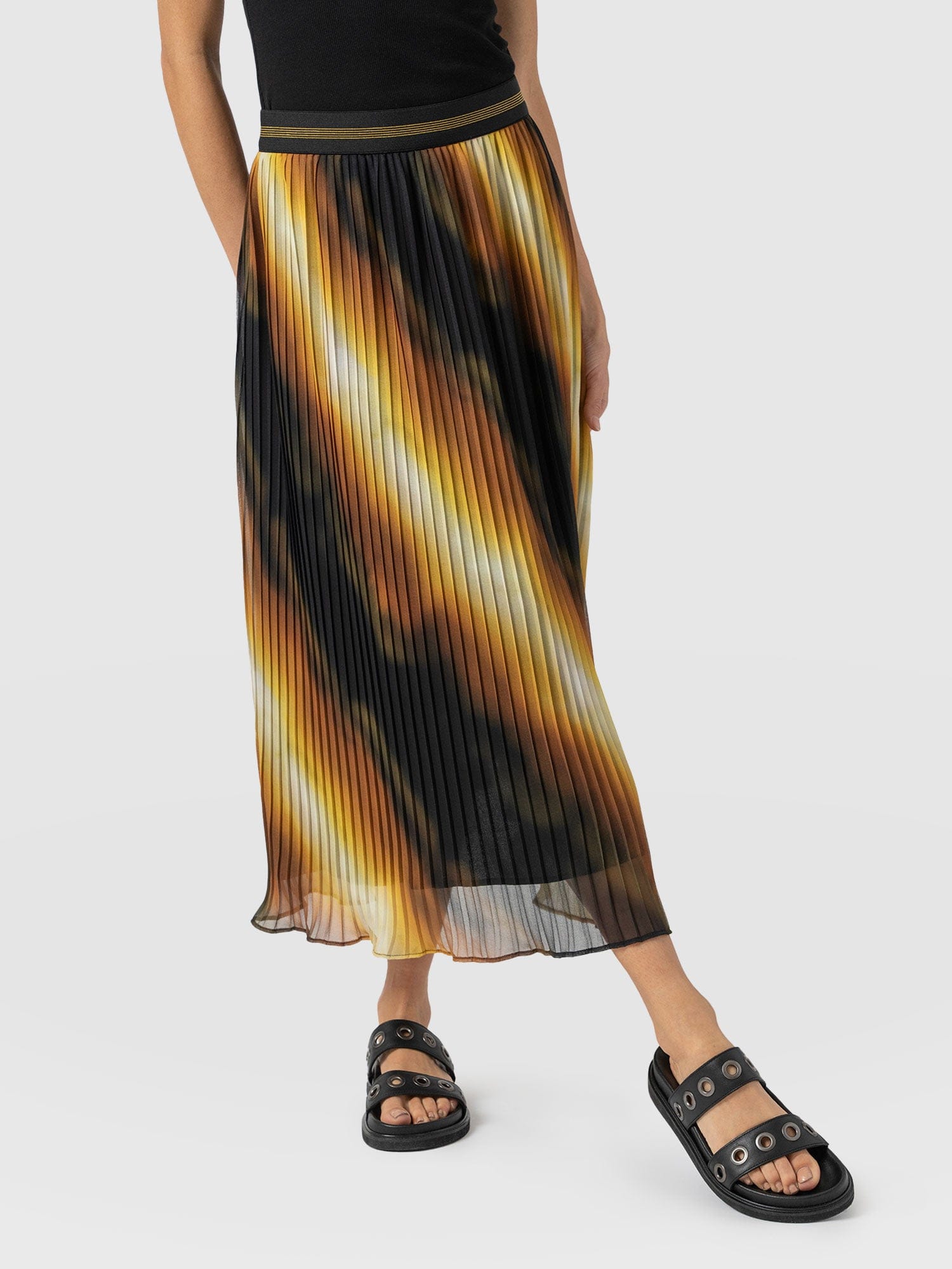 Aria Knee Length Pleated Skirt - Yellow Gradient